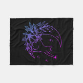 猫三日月に座って花スター女性G フリースブランケット (正面(横))