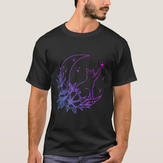 猫三日月に座って花スター女性G Tシャツ (正面)