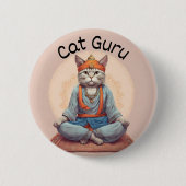猫上師ヨガマスター瞑想マインドフルネス禅 缶バッジ (正面)