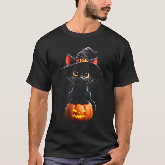 猫不気味がカボチャに Tシャツ (正面)