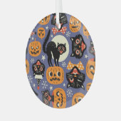 猫不気味カボチャ紫パターン ガラスオーナメント (正面左)