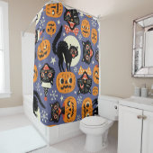 猫不気味カボチャ紫パターン シャワーカーテン (インサイチュ)