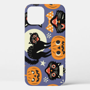 猫不気味カボチャ紫パターン iPhone 12ケース