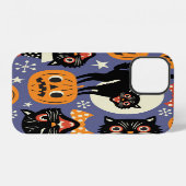 猫不気味カボチャ紫パターン iPhoneケース (裏面横)