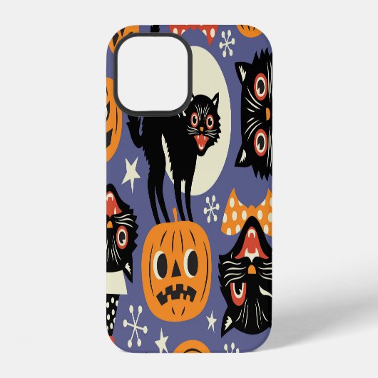 猫不気味カボチャ紫パターン iPhoneケース (裏面)