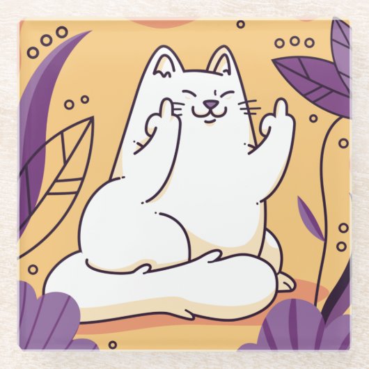 猫与えの指ガラスのコースター ガラスコースター (正面)