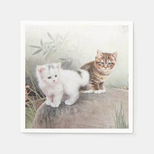猫中国のアート2匹の子猫 スタンダードカクテルナプキン (正面)