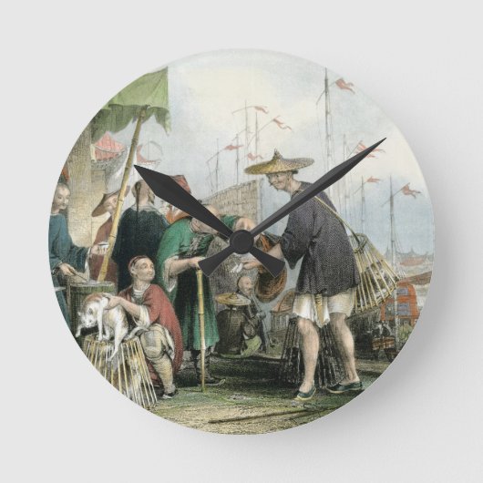 猫中国の商人シリーズの中国 ラウンド壁時計 (正面)