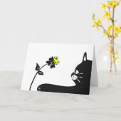 猫中挨拶状のブランク カード (黄色い花)