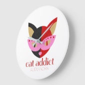 猫中毒者のかわいい黒い赤ピンクのパーソナライズされた名前 ラージ壁時計 (傾斜)
