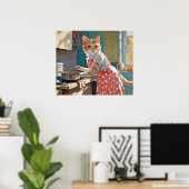 猫主婦料理ディナー ポスター (ホームオフィス)