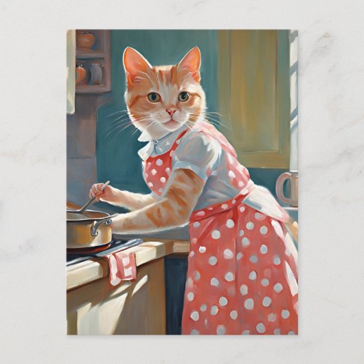 猫主婦料理ディナー ポストカード (正面)