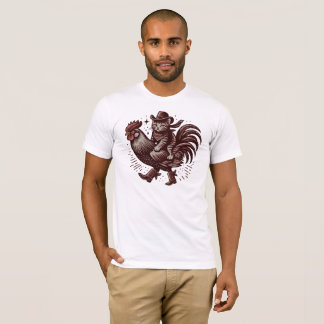 猫乗りオンドリ Tシャツ