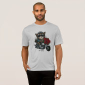 猫乗りオートバイ赤いバラの花が私の愛 Tシャツ (正面フル)
