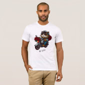 猫乗りオートバイ赤いバラの花が私の愛 Tシャツ (正面フル)