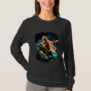 猫乗用恐竜おもしろい銀河系 Tシャツ