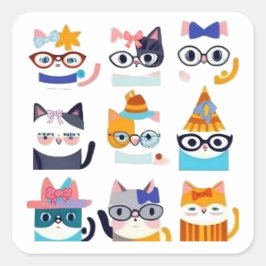 猫予測できな猫お洒落猫好き スクエアシール