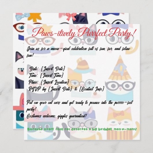 猫予測できな猫お洒落猫好き 招待状 (正面/裏面)
