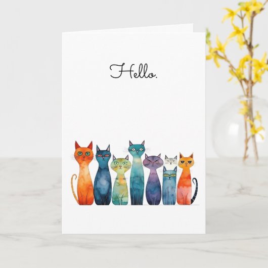 猫予測できなHello Custamigable Greeting カード (黄色い花)