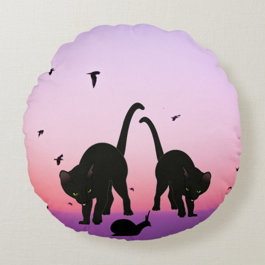 猫二匹のビーチシーン ラウンドクッション (正面)