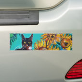 猫付きひまわり – 詳細 バンパーステッカー (車上)