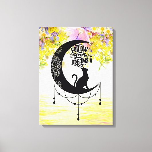 猫付きドリームキャッチャー |夢後を追の中 キャンバスプリント (正面)