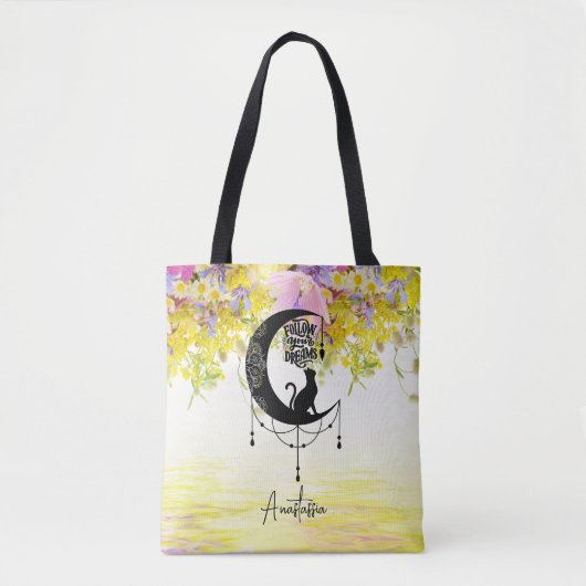 猫付きドリームキャッチャー |夢後を追の中 トートバッグ (正面)