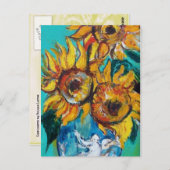 猫付きヒマワリ – 詳細 ポストカード (正面/裏面)