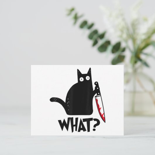 猫何おもしろい黒シャツ殺意のある猫 ポストカード (スタンド正面)