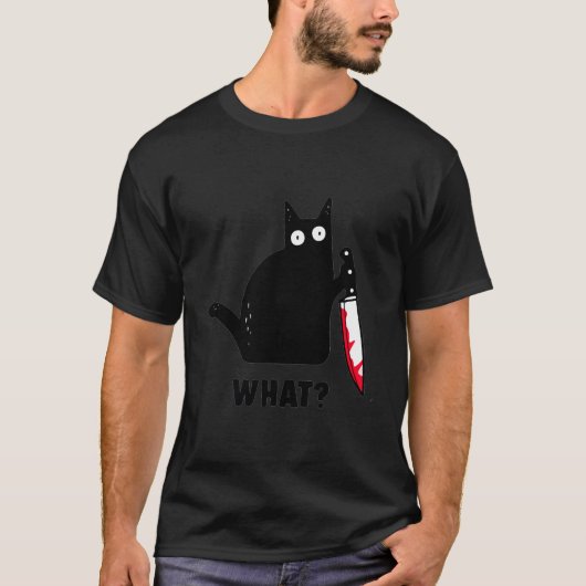 猫何おもしろい黒シャツ殺意のある猫 Tシャツ (正面)