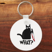 猫何おもしろい黒猫ナイフ殺傷猫 キーホルダー (正面)