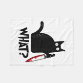 猫何おもしろい黒猫ナイフ殺傷猫 フリースブランケット (正面(横))