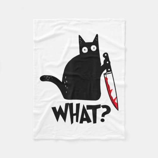 猫何おもしろい黒猫ナイフ殺傷猫 フリースブランケット (正面)