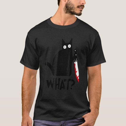 猫何おもしろい黒猫ナイフ殺傷猫 Tシャツ (正面)