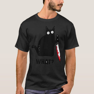 猫何おもしろい黒猫ナイフ殺傷猫 Tシャツ