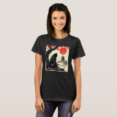 猫侍と桜の日本美術 サムライキャット 日没 Tシャツ (正面フル)