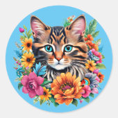猫入りカラフルフローラリース ラウンドシール (正面)