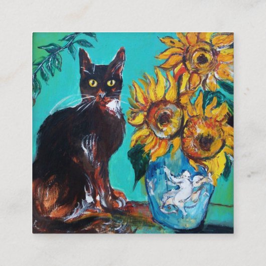 猫入りヒマワリターコイズ スクエア名刺 (裏面)