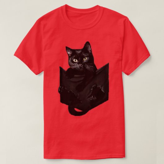 猫入りポケット黒猫インポケット Tシャツ (デザイン正面)