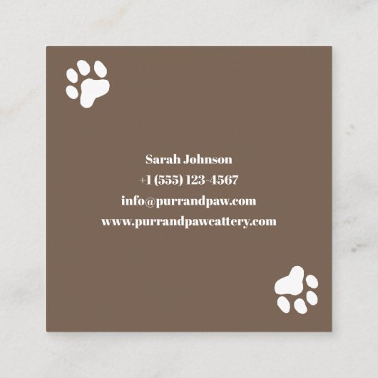 猫写真でカスタマイズ可能なCattery名刺 スクエア名刺 (裏面)