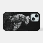猫写真の白黒の個人用設定 iPhone 15ケース (裏面横)