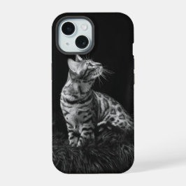 猫写真の白黒の個人用設定 iPhone 15ケース
