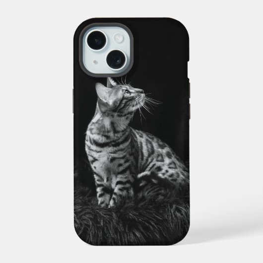 猫写真の白黒の個人用設定 iPhone 15ケース (裏面)
