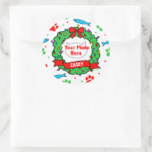 猫写真クリスマスリース模様 ラウンドシール (バッグ)