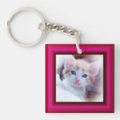 猫写真ホットピンク縁ど2 キーホルダー (正面)