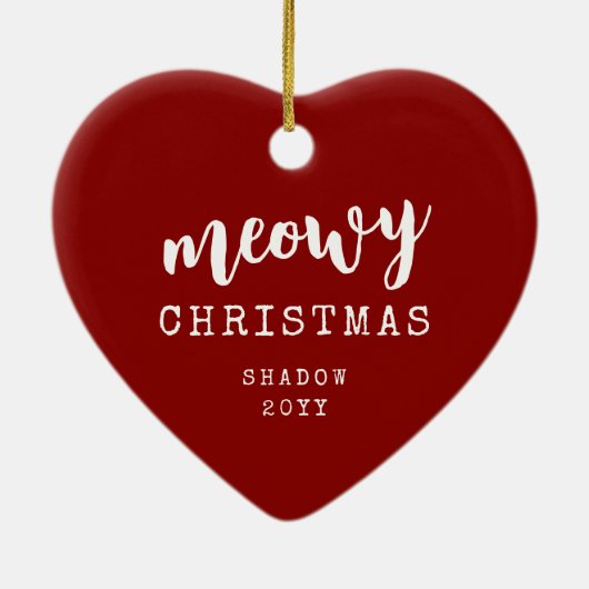 猫写真ミオウィクリスマス素朴ハート セラミックオーナメント (裏面)