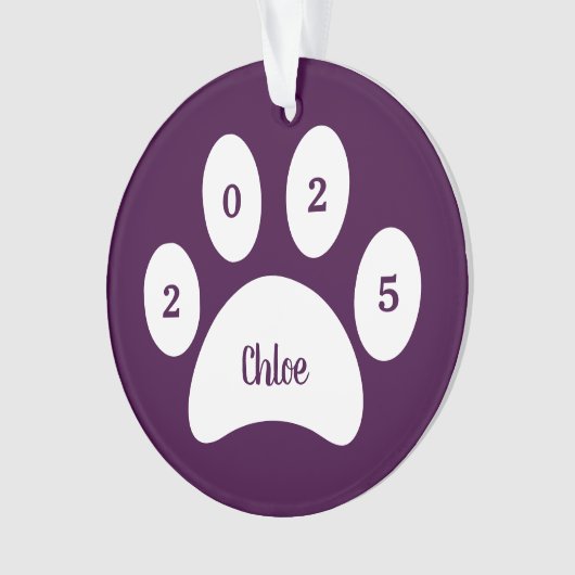 猫写真名年ホワイトポープリントパープル オーナメント (正面)