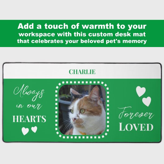 猫写真悔やみや弔慰ペットメモリアルグリーン デスクマット