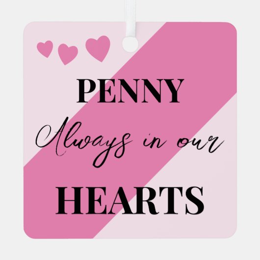 猫写真悔やみや弔慰記念ピンク メタルオーナメント (裏面)