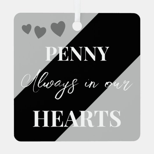 猫写真悔やみや弔慰記念ペットメモリアルブラック メタルオーナメント (裏面)